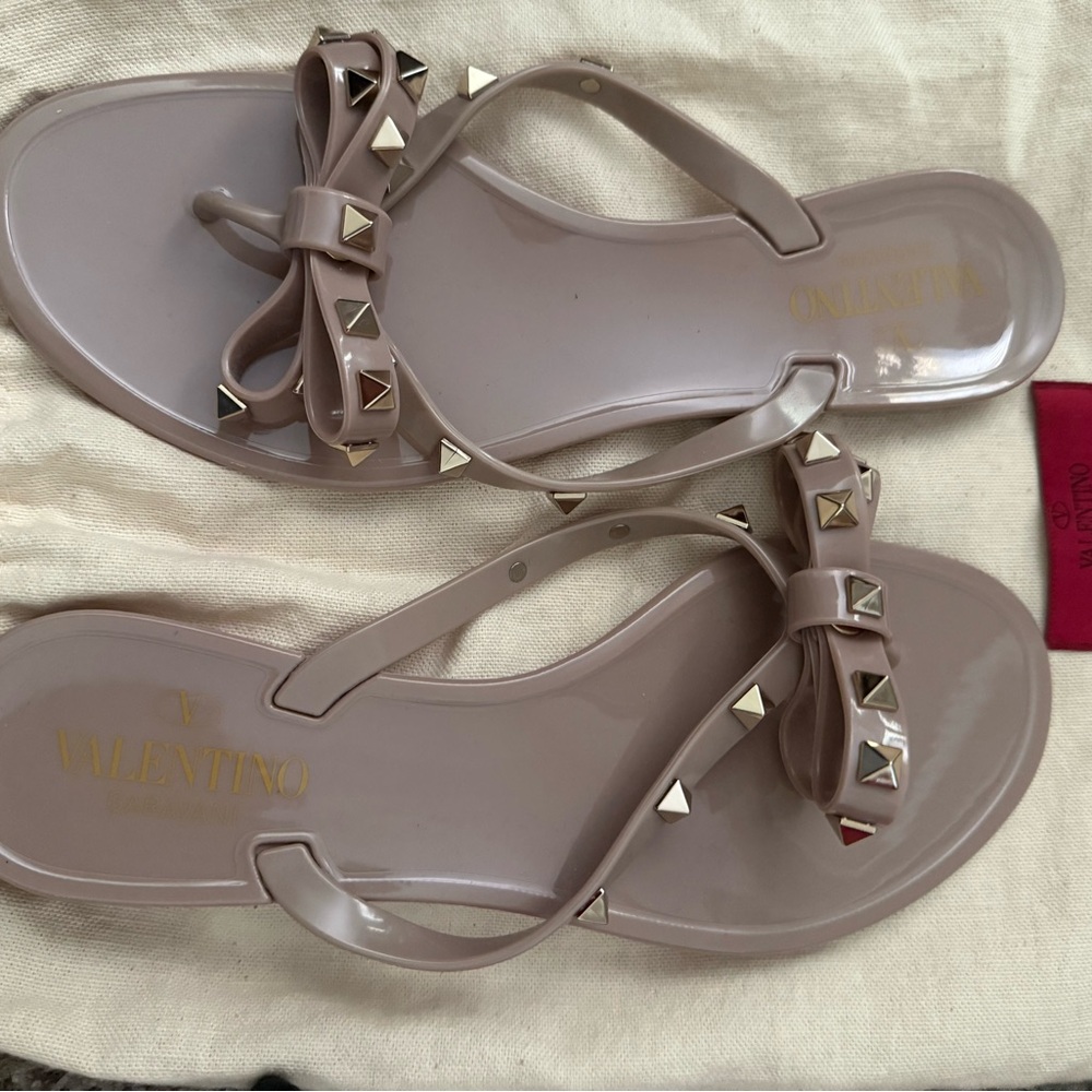 Valentino Tan Sandals with Bow Detail